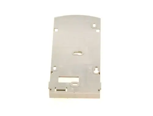 BOSCH Bauteil in neutraler Farbe, rechteckige Form mit Aussparungen und Löchern, möglicherweise für Montage oder Befestigung in einem technischen Gerät.